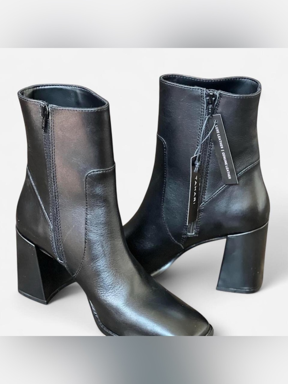Tahari Luxe Leather Black Ankle Boots